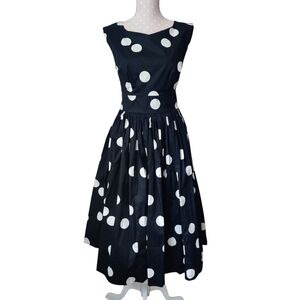 MODCLOTH Polka Dot Dress 6 Fit & Flare Tulle Sleeveless Cotton Midi Black White